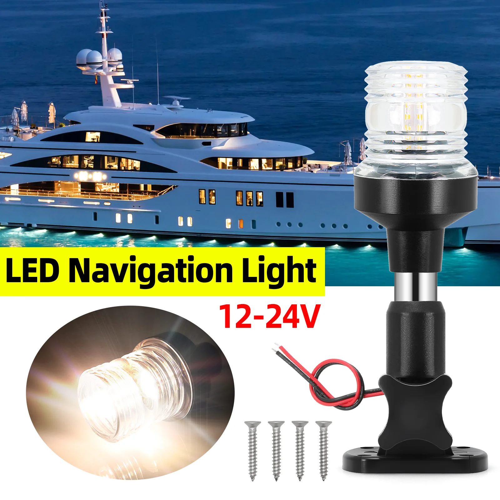 12-24V White LED Navigation Fold Down Stern Lights 180Degree Anchor Sailing Signal Lamp for Marine Boat Yacht Indicator Hardware