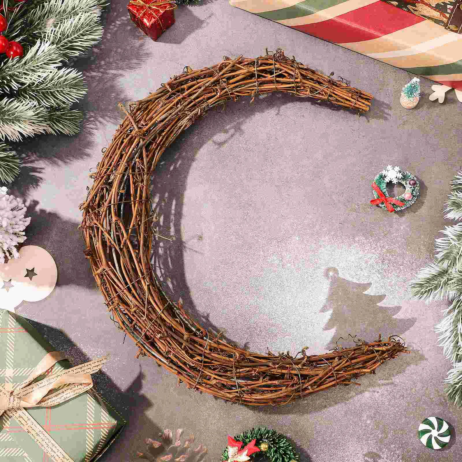 Vine Wreath Smilax Glabra Rattan Christmas Decor Floral Ring Crescent Moon Frame Greenery Garland