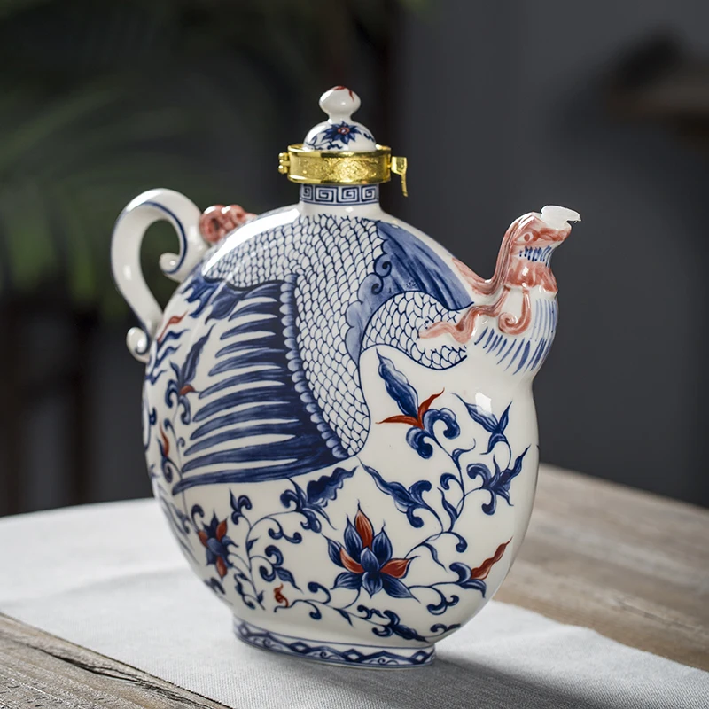 Jingdezhen Ceramic Liquor Bottle Antique Blue & White Porcelain Wine Decanter Baijiu Flask with Airtight Seal Elegant Liquor