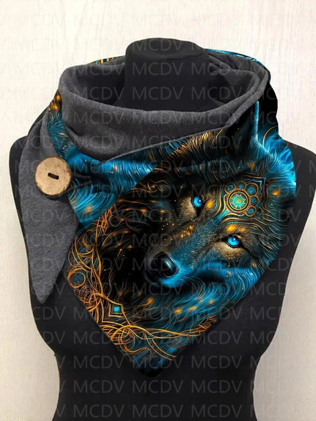 MCDV Wolf Cat 3D Printed Warm Fleece Casual Scarf And Shawl for Women Warm and comfortable Scarf