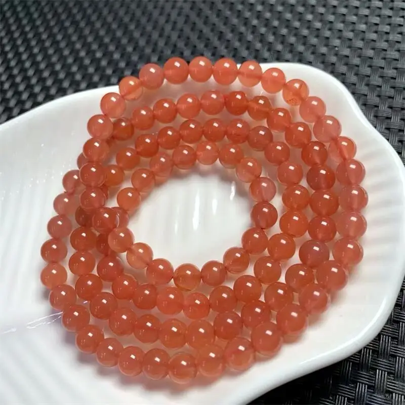 7MM Natural Nanhong Agate Triple Circle Bracelet Fashion Gemstone Jewelry Reiki Healing Fengshui Gift For Women 1pcs