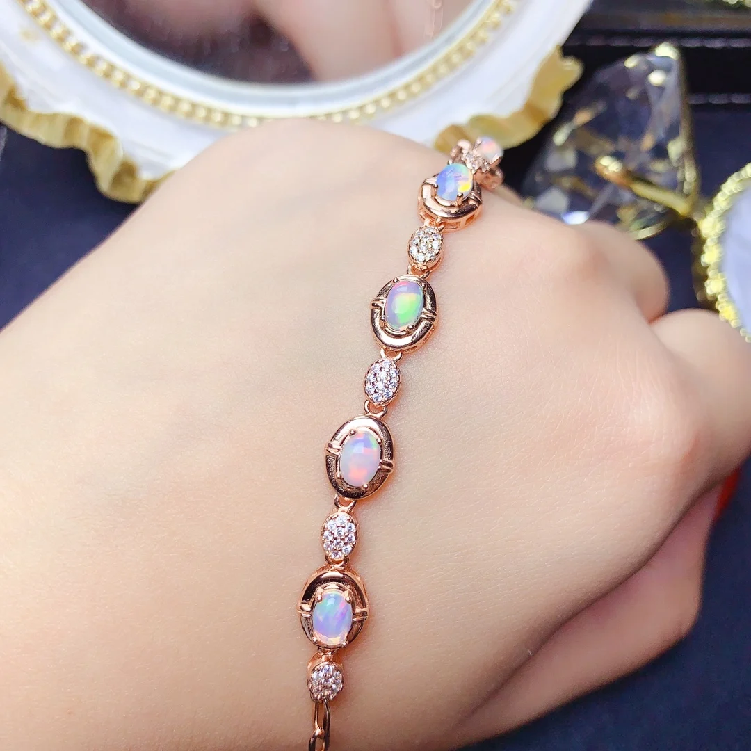 

All Natural Opal Bracelet 925 Sterling Silver Simple Generous Ladies luxury Jewelry Christmas gift Ladies Free shipping