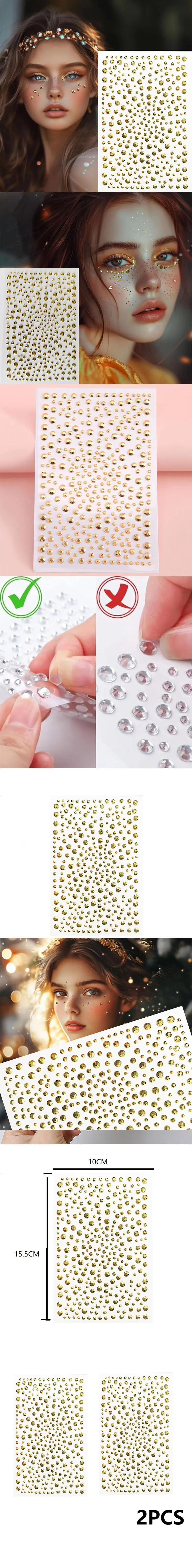 1/2PCS 3D Gesicht Strass Helle Gesicht Aufkleber Festival Glitzer Gesicht Aufkleber Juwelen Diamant Aufkleber Make-Up Kristalle – Detail 1