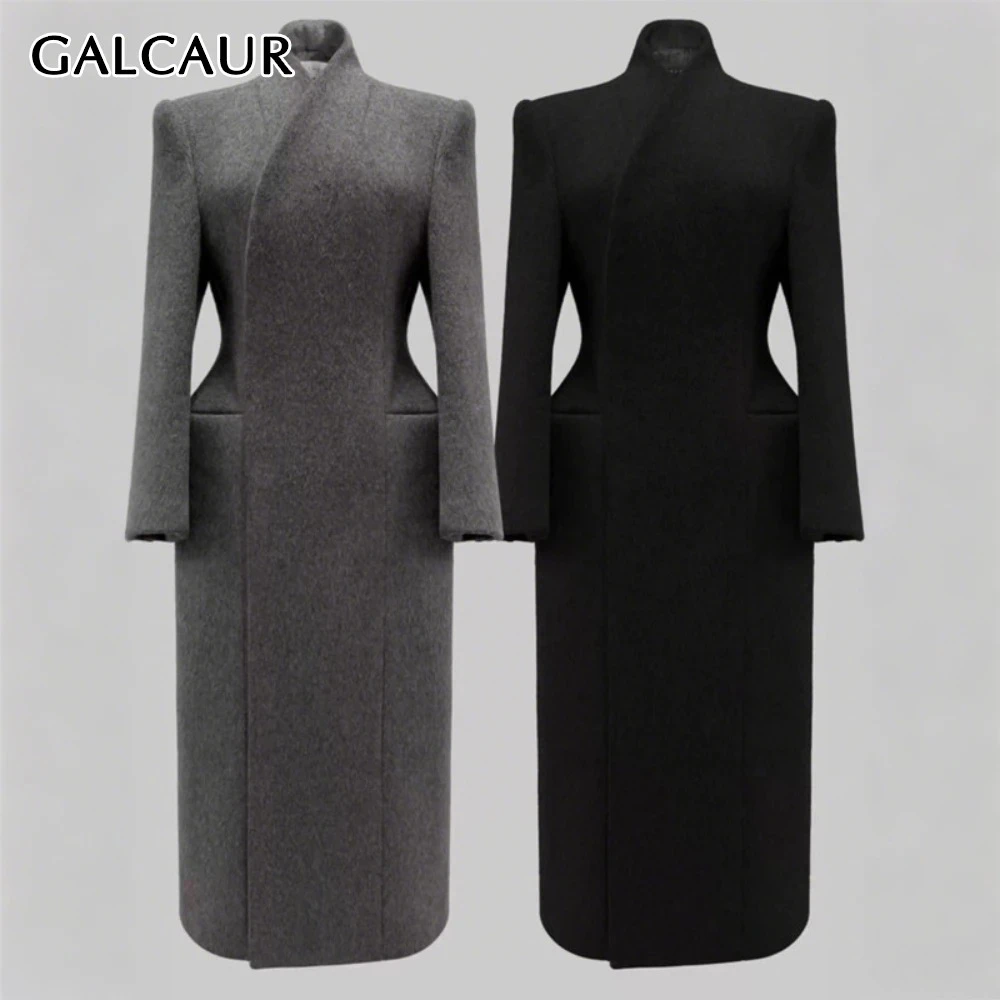 

GALCAUR Solid Spliced Pocket Korean Jacket Female Stand Collar Long Sleeve Slimming High End Women's Jackets Autumn Fashion New