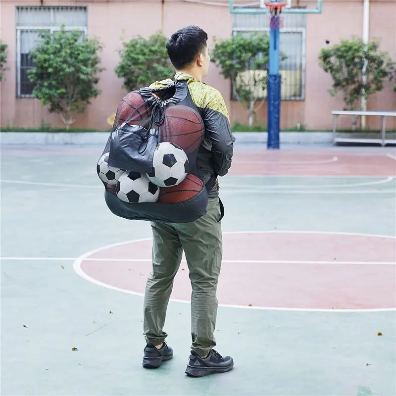 Mesh Bag Adjustable Drawstring Soccer Storage Bags Waterproof Sports Ball Pack Volleyball Football Pocket, Small Black