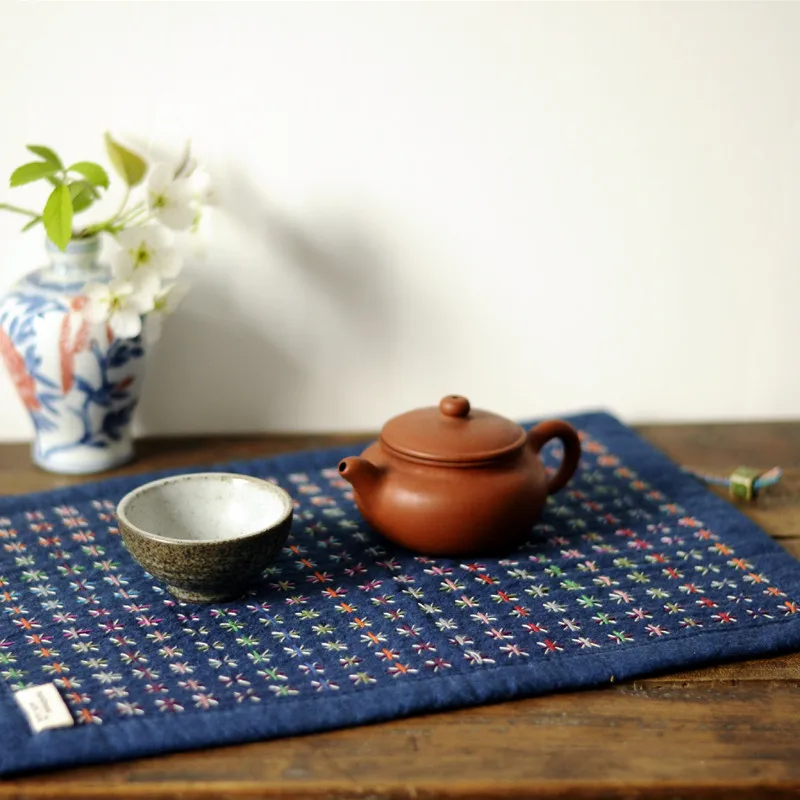 Color Child Embroidery Tea Square Placemats Tea Cup Fabric Handmade Sewing DIY Material Package Set for Adults