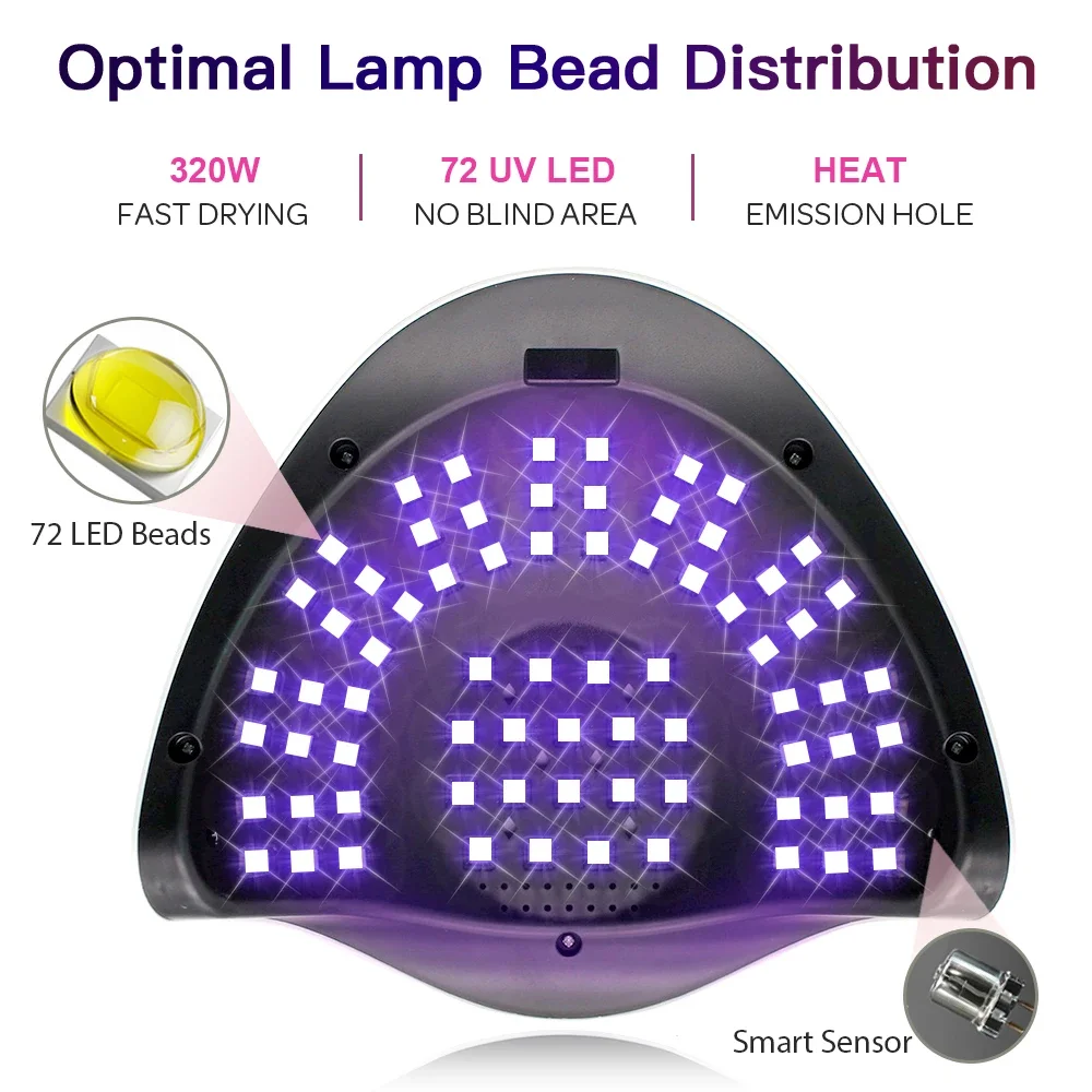 Professional UV LED Gel Polish Drying Nail Lamp for Nails 320W High Power Curing UV dryer Light with Large Screen Nail Equipment