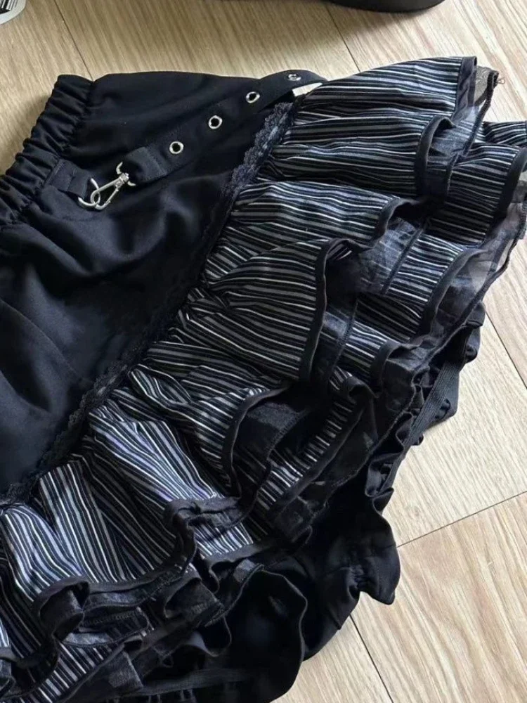 하라주쿠 걸스 스트라이프 펑크 그런지 스커트 여성 Y2k 미적 하이 웨스트 케이크 미니 스트리트웨어 레이스 빈티지 카와이 미니 Jupe