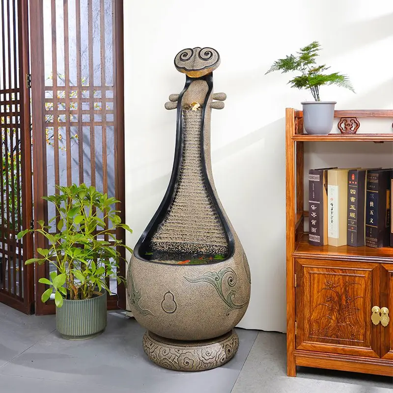 Floor-to-ceiling flowing water ornament, indoor tea room, living room, office decoration, circulating landscape fountain
