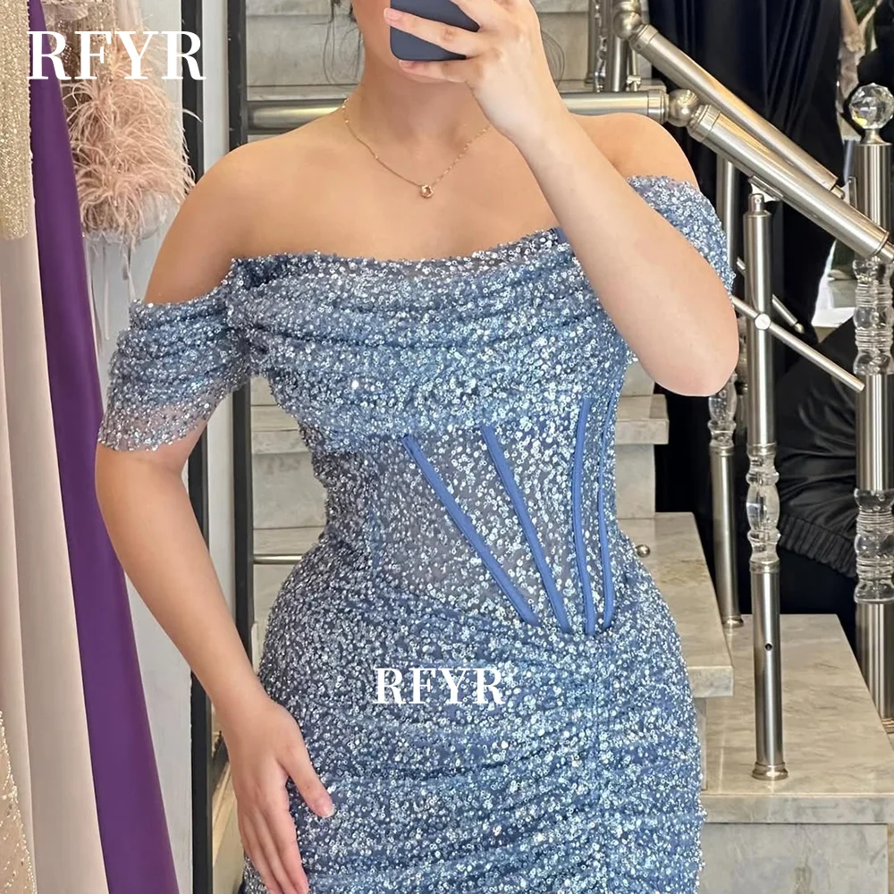 RFYR Shiny Evening Dresses Glitter Prom Dress Off Shoulder Party Dress Sexy فساتين مناسبة رسمية for Arabic Wome image 2