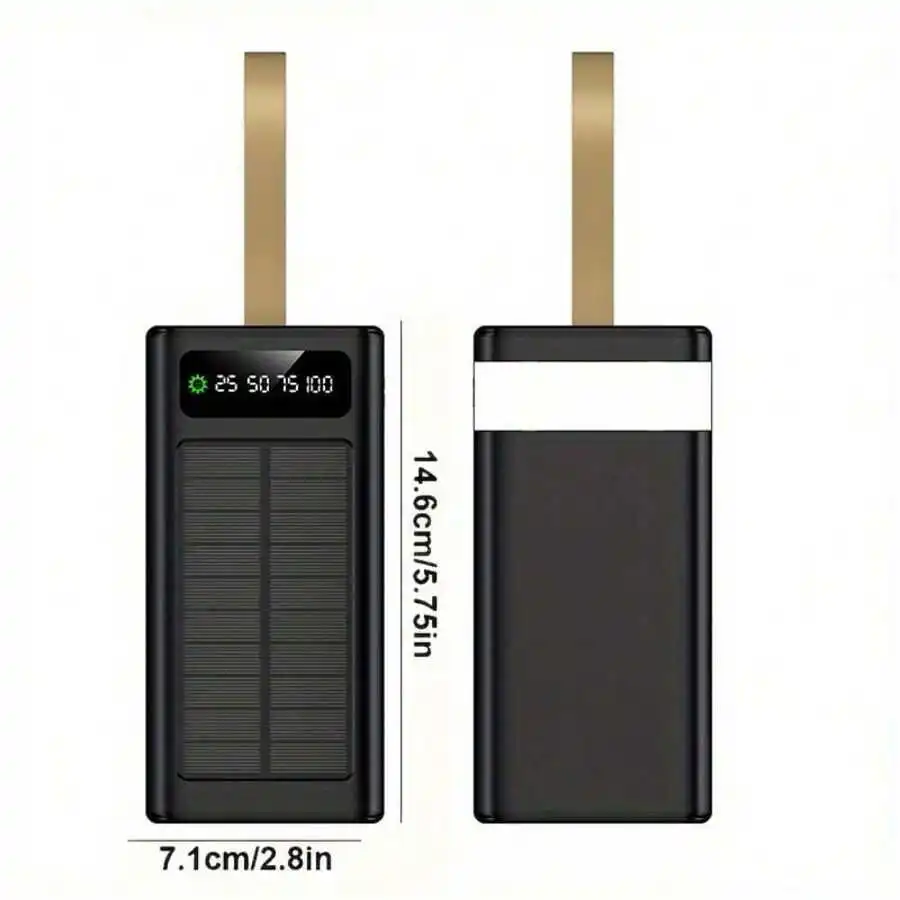 

60000mAh Solar Power Bank With Digital Display 22.5W Fast Charging Built In Cable For Outdoor Travel