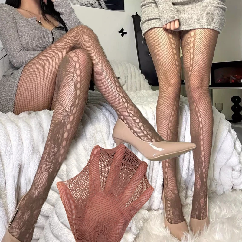 Bloemen Sexy Kousen Panty Y2K Harajuku Lolita Onregelmatige Rose Gaten Mesh Panty Vrouwen Gothic Punk Zwarte Visnet Panty