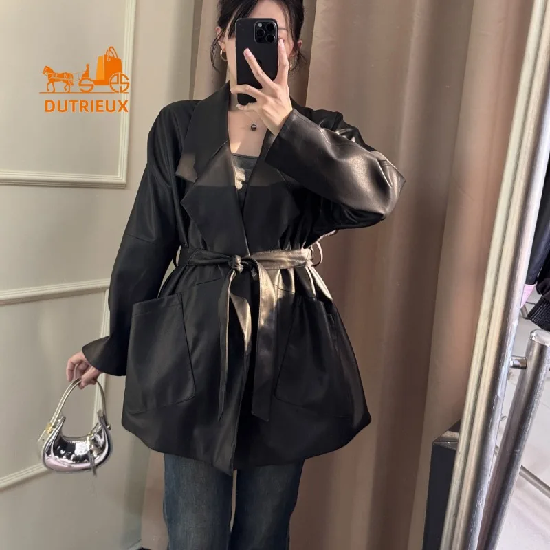 Autumn and Winter New Women's Mid-length Genuine Sheepskin Coat, 100% Real Sheepskin, Office Party Hiking Women's Leather Jacket