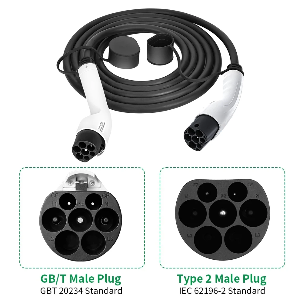 Teschev Type 2 Charging Cable GBT Plug 32A Compatible with PHEV & Electric Car with GBT Socket for 7kw Mode3 AC Station