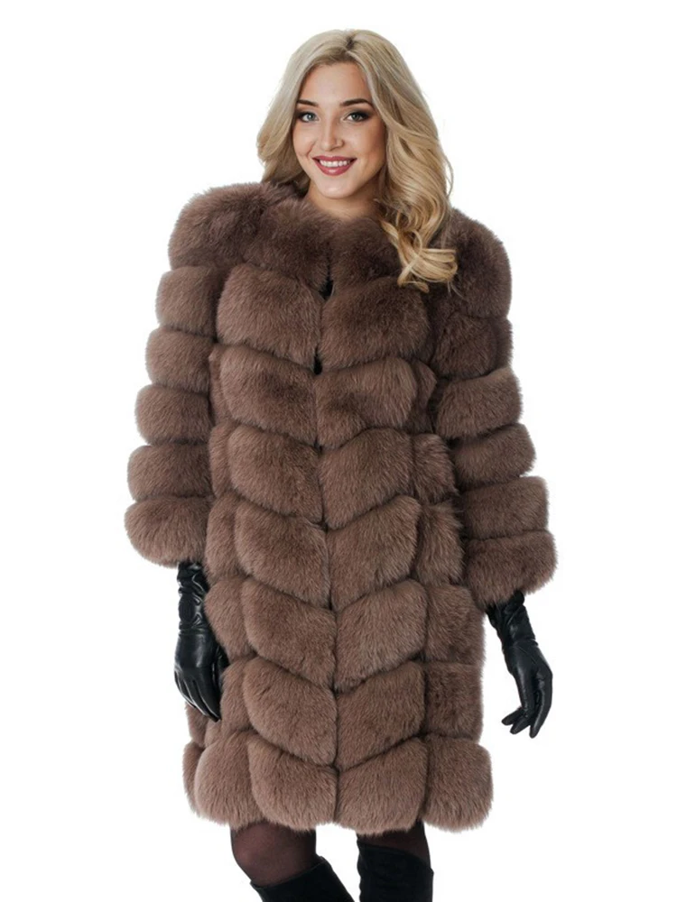 ZADORIN ยุโรปแฟชั่น90ซม.ยาว Trench Coats Faux Fox ขนสัตว์ผู้หญิงหรูหรา Fur Splicing Warm Fluffy Fur Jacket เสื้อกันหนาวฤดูหนาว