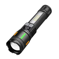 Rechargeable led flashlight with COB Side light White Laser Flashlight Waterproof Zoom Power Display Tactical Torch for Camping