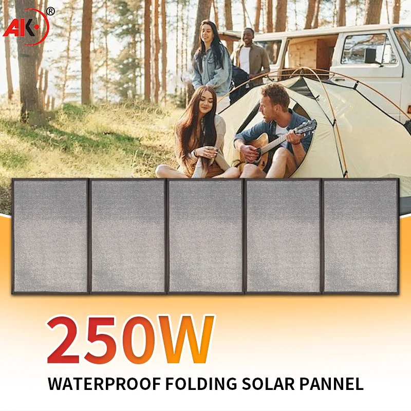 AK 5-fold 250W Foldable solar panel 250w/h portable solar panels charger USB 20V Full time power solar panel mobile power supply