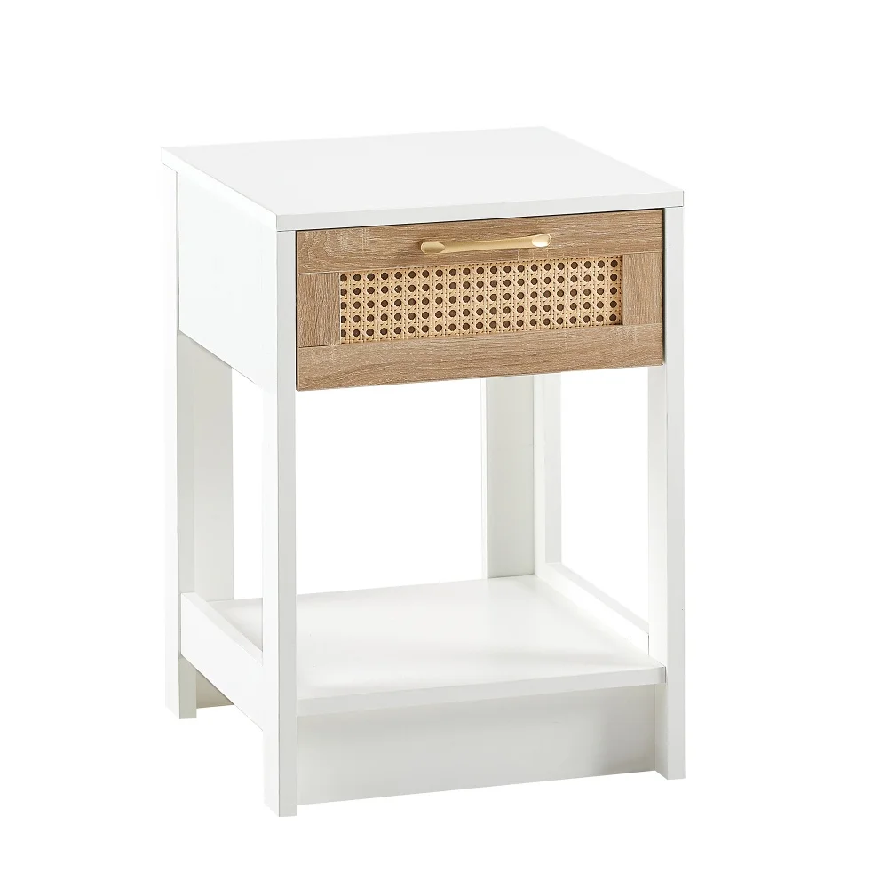 

15.75" Rattan End Table With Drawer MDF Modern Nightstand Side Table With Accessories For Living Room Bedroom