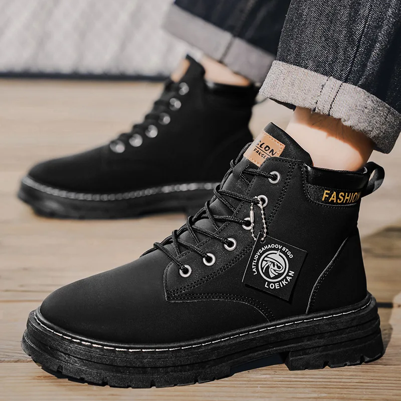 Winter Men Boots Leather Snow Boots Man Plush Warm Causal Shoe Men Boots Male Sneakers Spring Ankle Boots