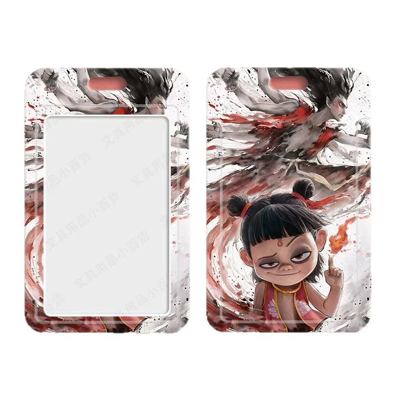 Kawaii Anime Ne Zha 2 Keychain Cartoon Ao Bing Sliding Card Holder Student Meal Card Bus Card Lady ID Card Credit Card Holder