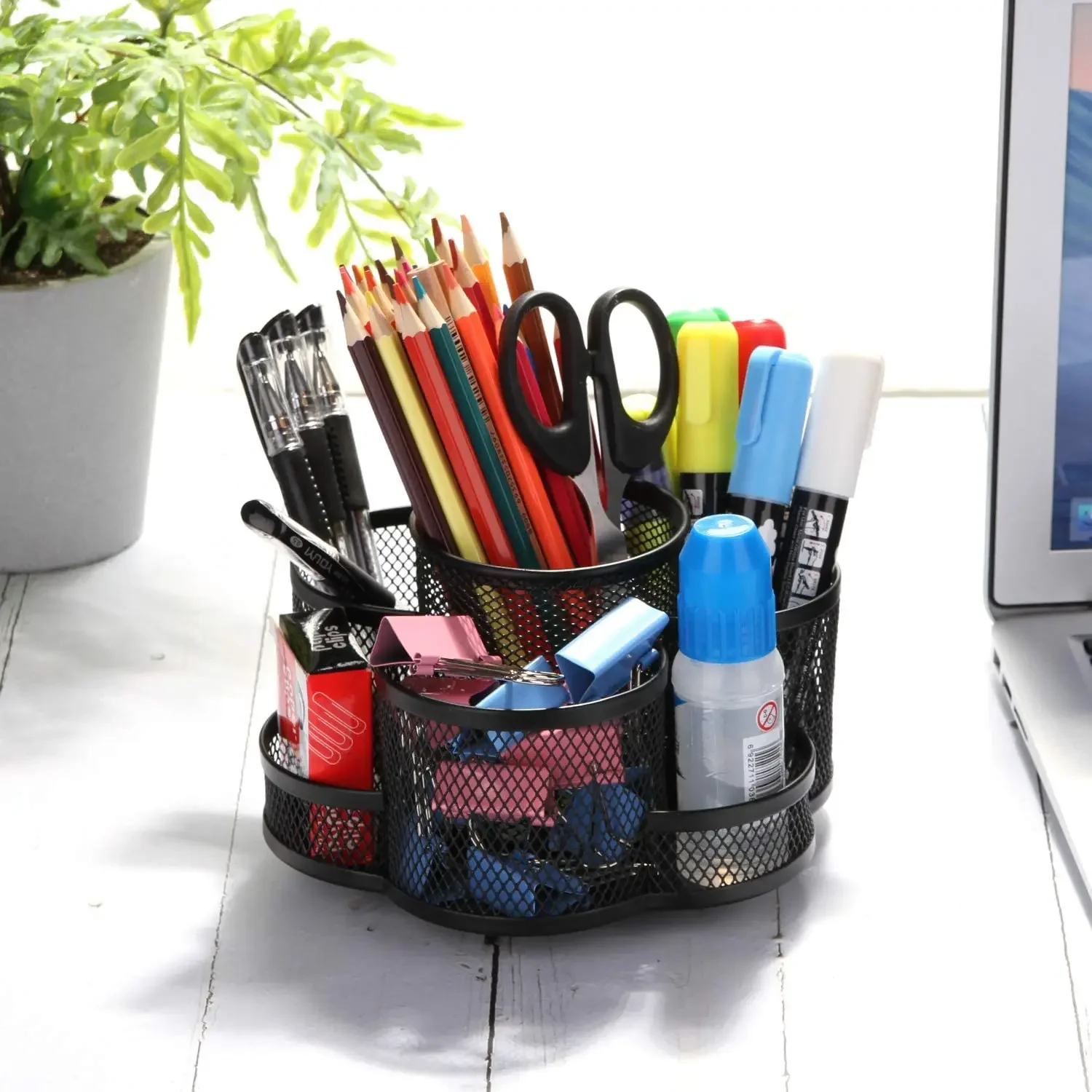 Formwell-Desktop Pen Holder with Non-Skid Rubber Mat Stationery Storage, 360 ° Rotation 7 Compartments Office Supplies