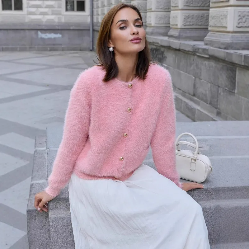 Talenza Autumn Women Cardigan Fashion Solid Casual Loose Knitted Top Chic Streetwear Knitted Long-sleeved Cardigan Women Outfits