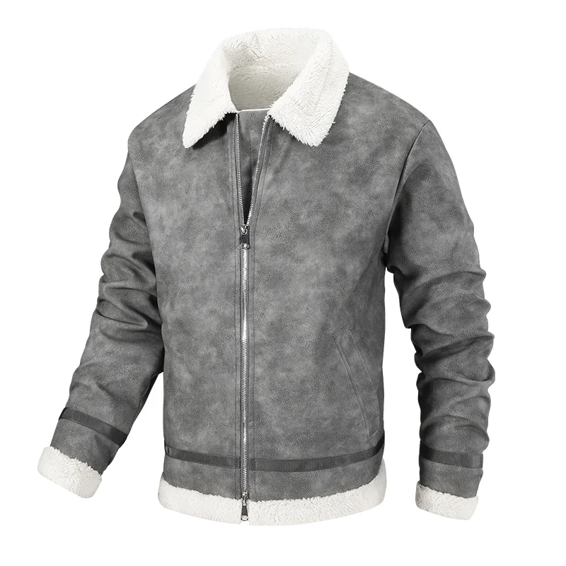 

Winter Suede Leather Coat Male Thicken Warm Fur Collar Jacket Korean Fashion Casual Coats Men Clothing Men's PU Leather Jackets