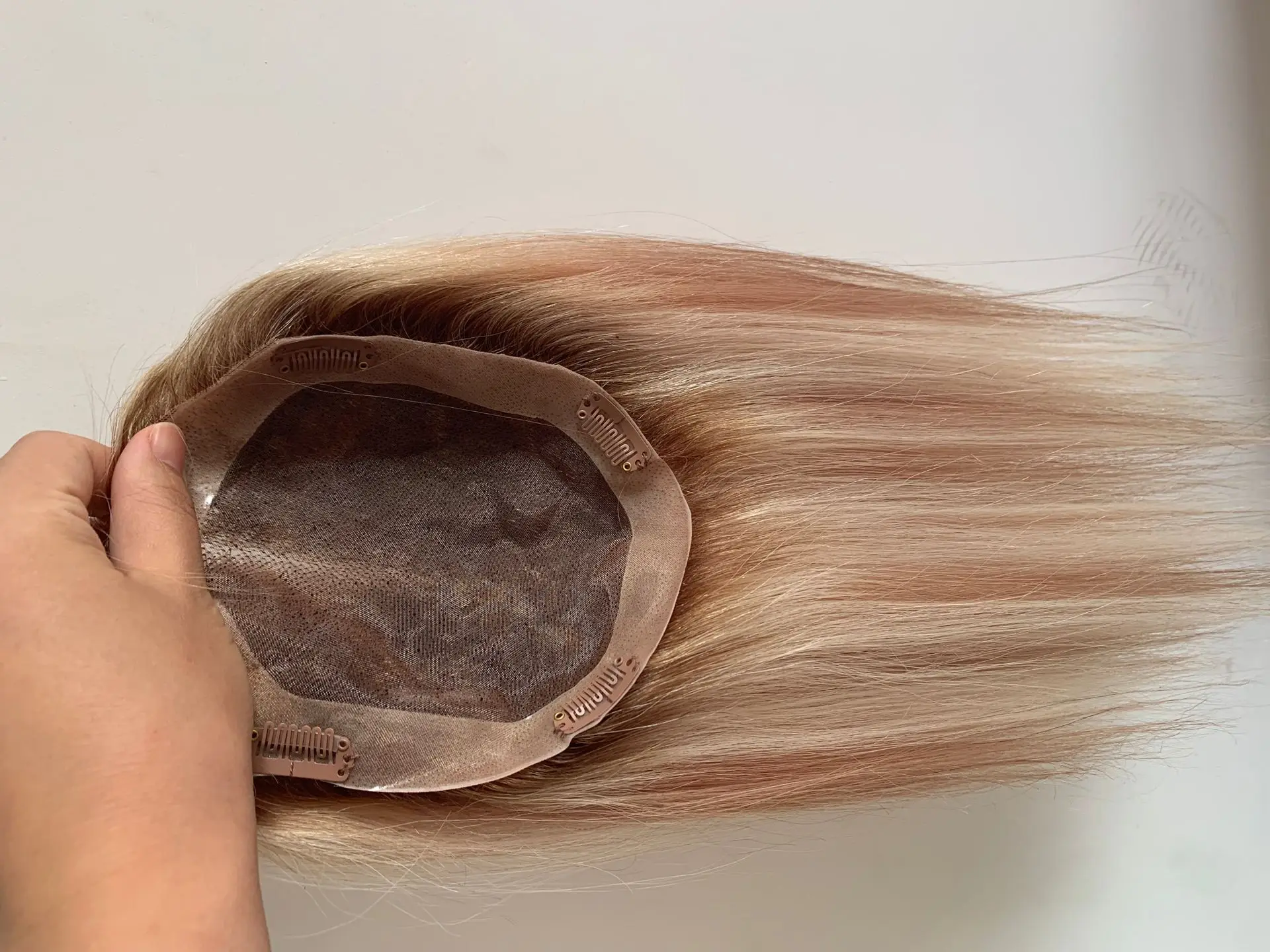 16*18 rambut manusia Virgin Ombre sorot pirang Topper klip dalam rambut palsu untuk wanita rambut Eropa hiasan rambut kecil untuk menipiskan rambut