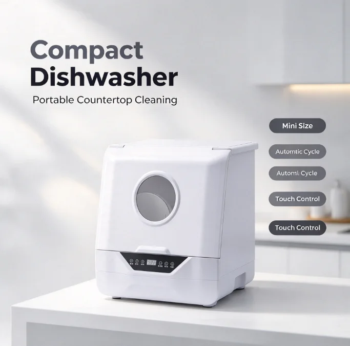 Compact Countertop Dishwasher Portable No Installation Smart Wash Dry Automatic Home Kitchen Mini Dishwashing Machine 110V 220V