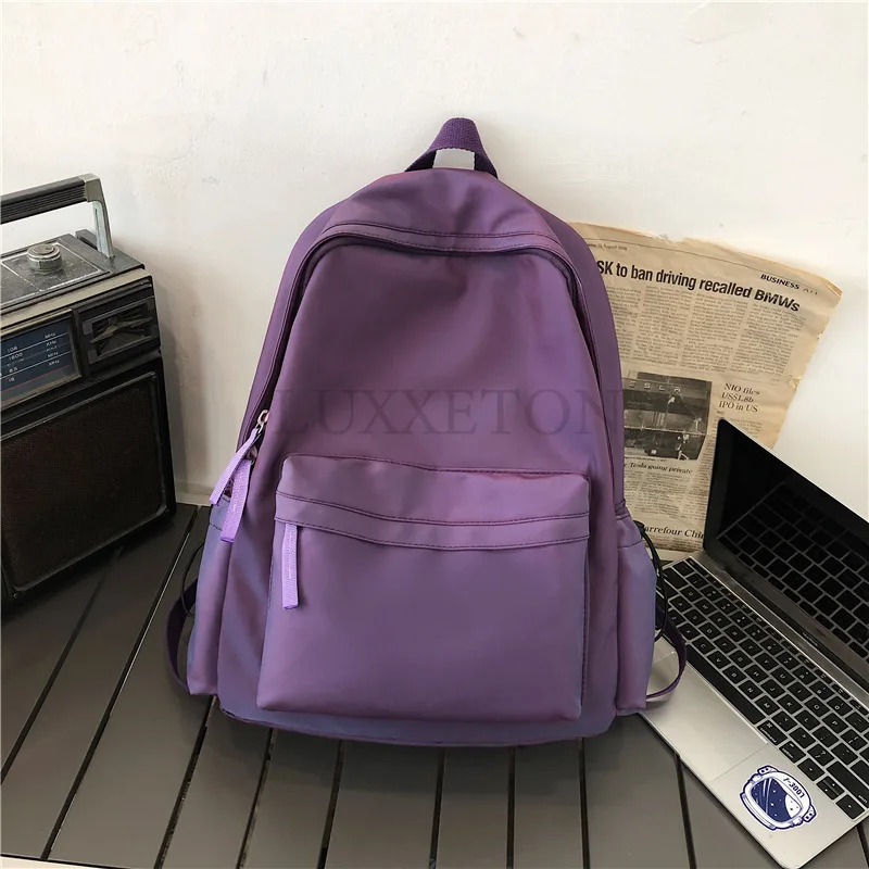 Simple Solid Color Backpack Women Waterproof Nylon School Bag Girl School Bag Women Travel Backpack Shoulder Bag