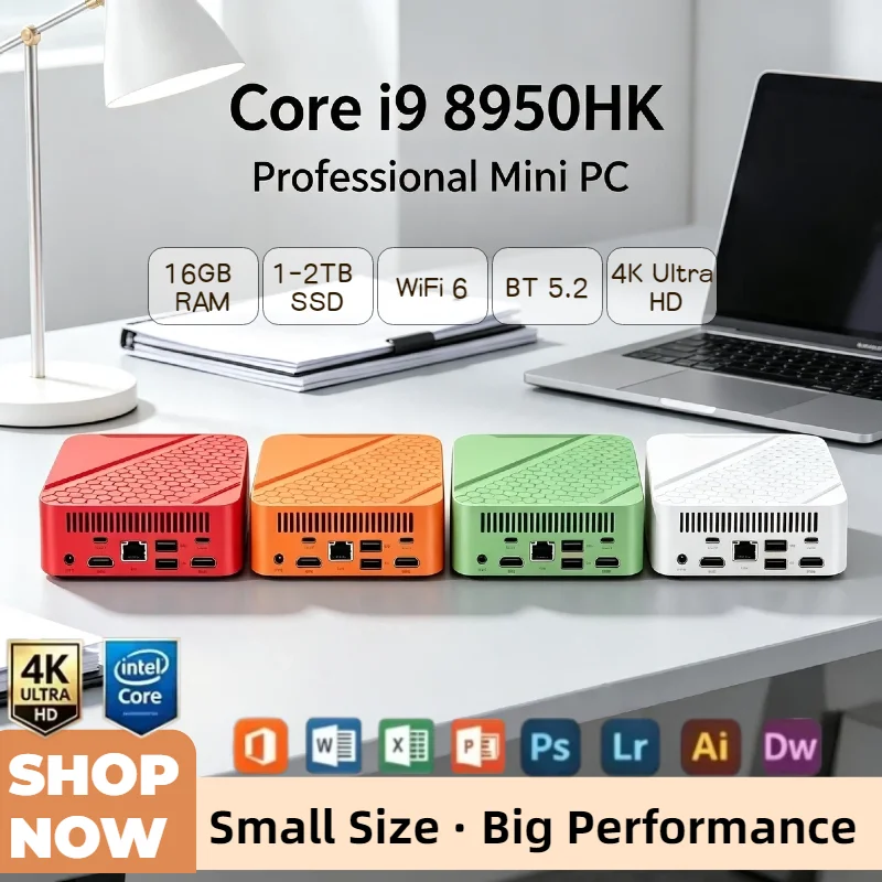 Mini Desktop i9 8950HK 16GB DDR4 2TB M.2 NVMe SSD 3x 4K 60Hz HDMI DP WiFi6 BT5.2 High Speed PC For Office Home Student Pro Core