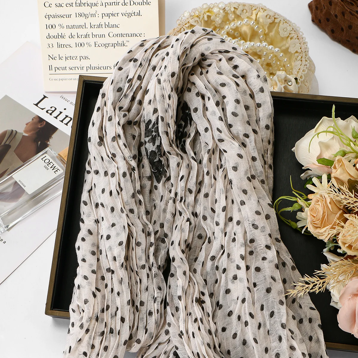 Fashion Leopard Print Scarf Hijab for Spring and Autumn Classic Polka Dot Versatile Warm Shawl Wraps Printed Thin Pleated Scarf