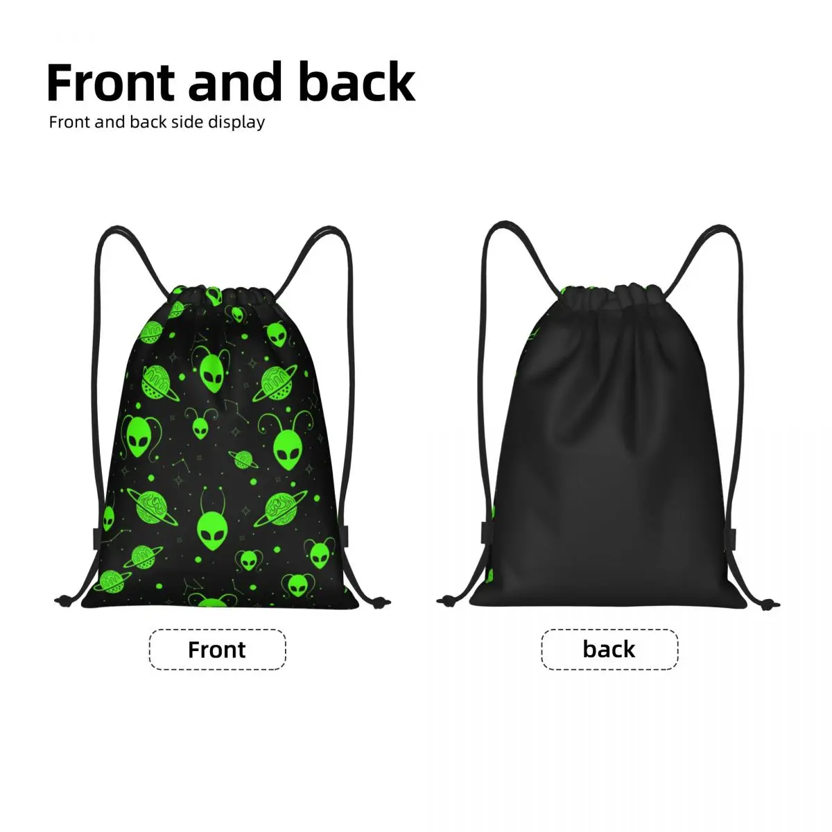 Custom Wonderful Green Alien Universe With Planet And Stars Drawstring Bags for Training Yoga Backpacks Men Sports Gym Sackpack