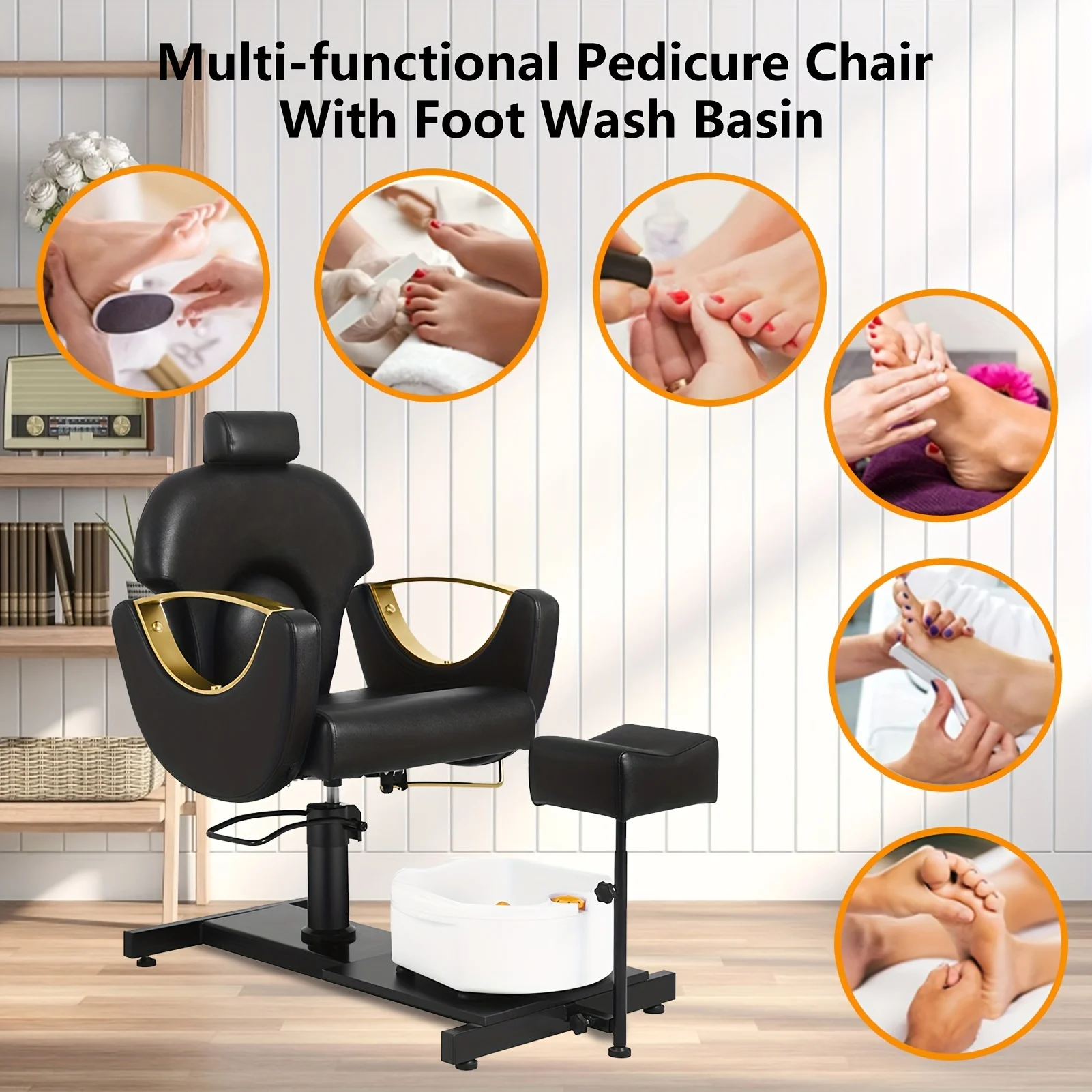 كرسي باديكير 2025 مع حمام تدليك للقدمين، أريكة باديكير هيدروليكية مع مقعد دوار 360 درجة وارتفاع قابل للتعديل لمتجر سبا القدم #3