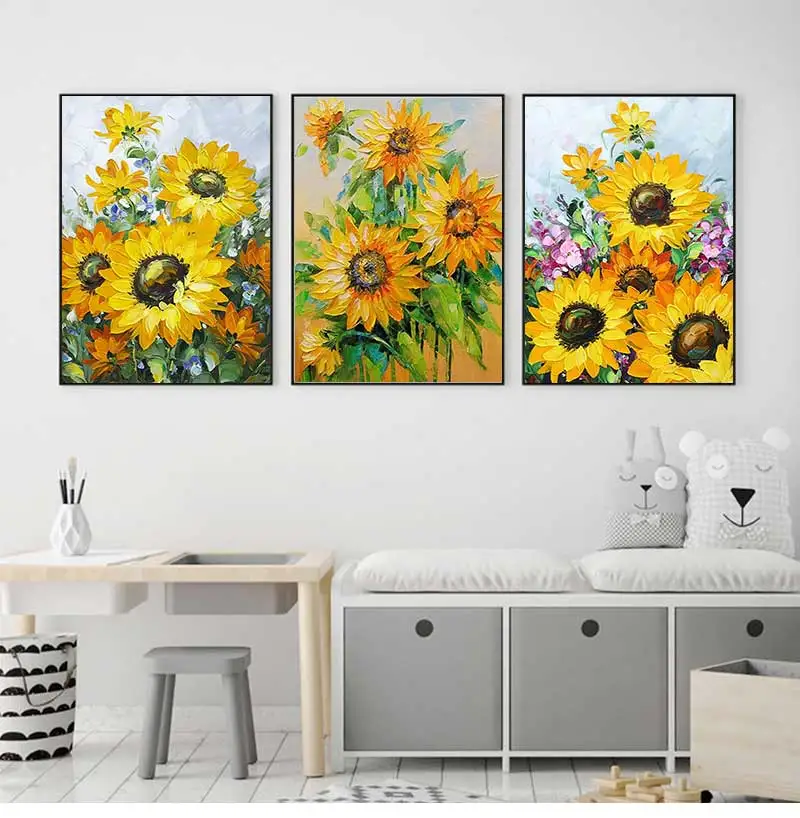 Mintura, pinturas al óleo hechas a mano pintadas a mano sobre lienzo, hermoso arte de pared con diseño de girasol para sala de estar, decoración moderna para el hogar