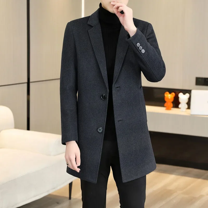 2024 Winter Thickened Warm Woolen Jackets Men Mid Length Casual Business Trench Coat Slim Fit Windbreaker Overcoat Men Clothing