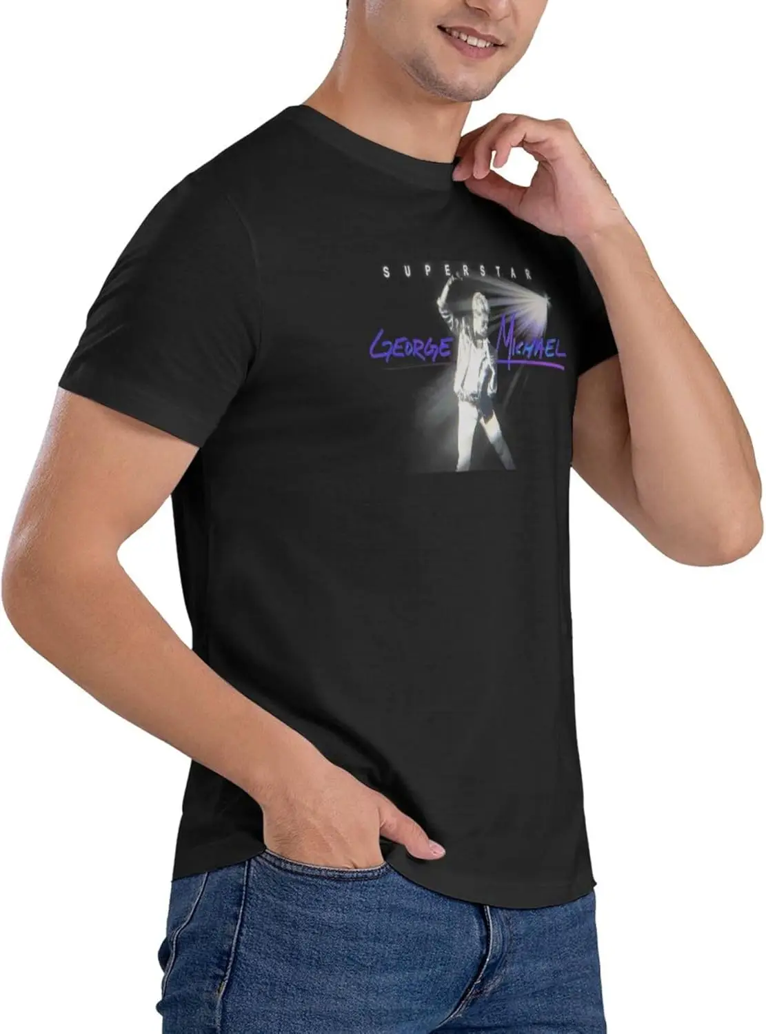 Camiseta masculina de manga curta com gola redonda, camiseta slim fit de algodão macio para homens, preta