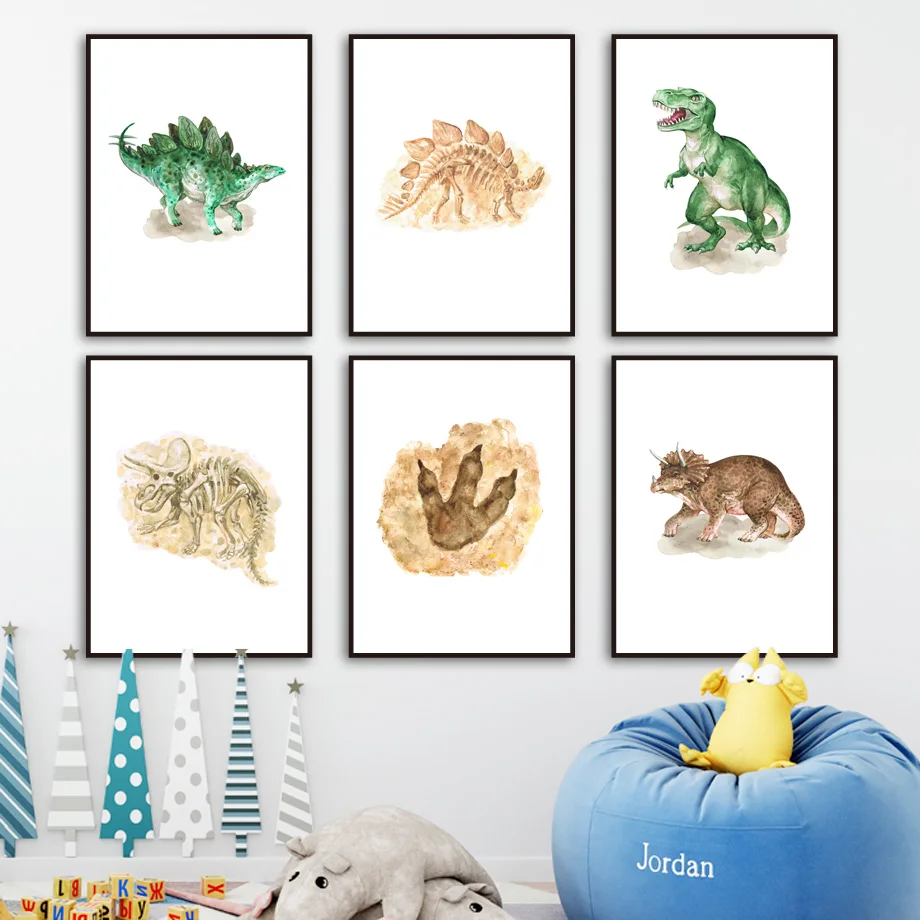 Cartoon Dinosaur Footprint Fossil Wall Art Canvas Painting Nordic Posters And Prints Wall Pictures Baby Boy Kids Room Home De