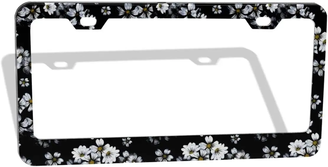 Тропические цветы, белые маргаритки, черная рамка номерного знака, Цветочная рамка для автомобиля, номерной знак, Обложка, искусство, цветочное украшение для автомобиля
