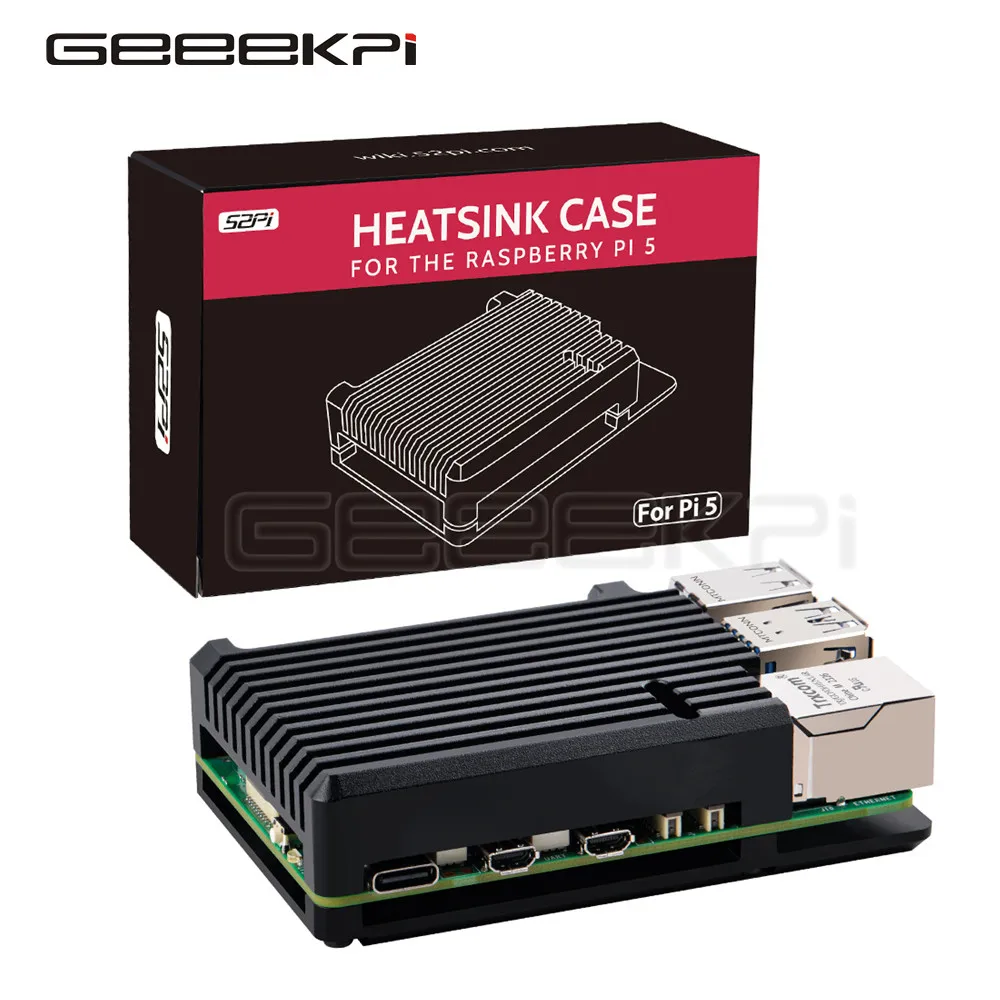 

GeeekPi Raspberry Pi 5 Armor Case Heatsink Case CNC Aluminum Case with Built-in Heat Dissipation Column