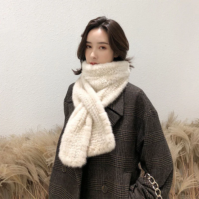 New Winter Mink Wool Woven Long Scarf Korean Edition Fashion Solid Color Thickened Outdoor Warmth Women\'s High End Shawl