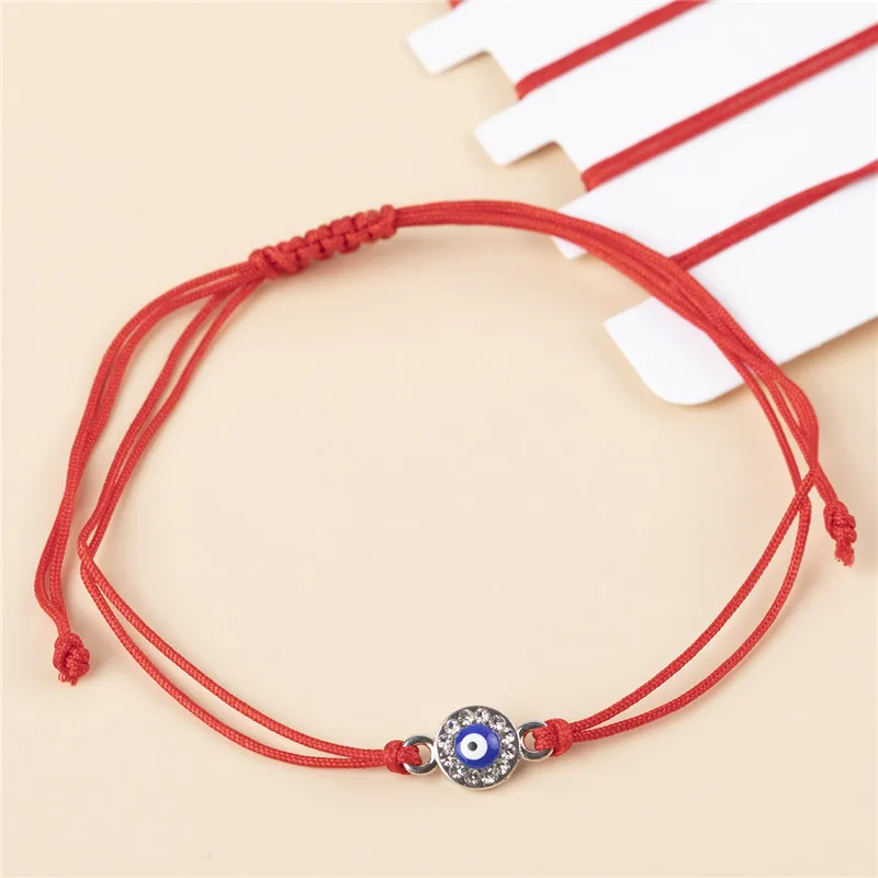 12Pcs/set Blue Eyes Rhinestone Charms Bracelet Set Fashion Handwoven Red Rope Adjustable Wrist For Women Girls Jewelry Gift