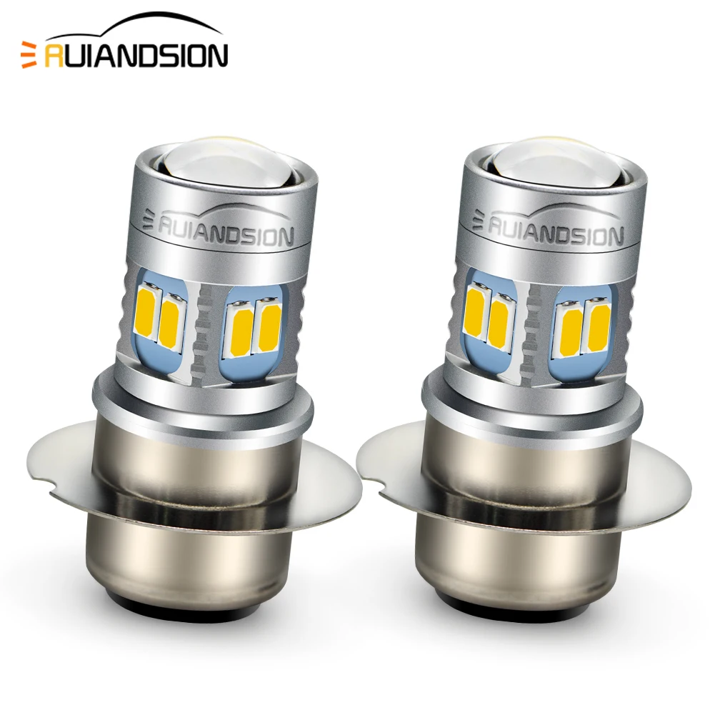 RUIANDSION P36D LED P45T BA20D H4 H6M P15D Motorcycle Headlight Bulb Moto White Yellow Hi/Lo Lamp for Scooter Moped ATV