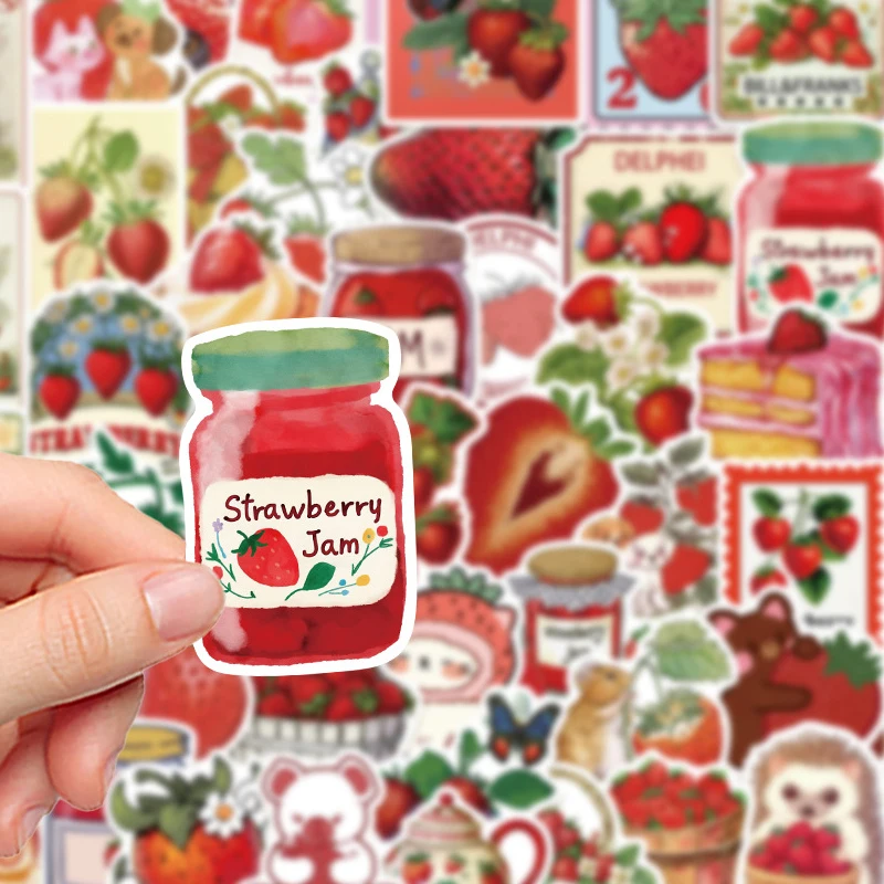 50Pcs Cute Strawberry Stickers Cartoon Waterproof Vinyl Fruit Decals for Water Bottle,Skateboard,Guitar,Phone,Computer,Diary