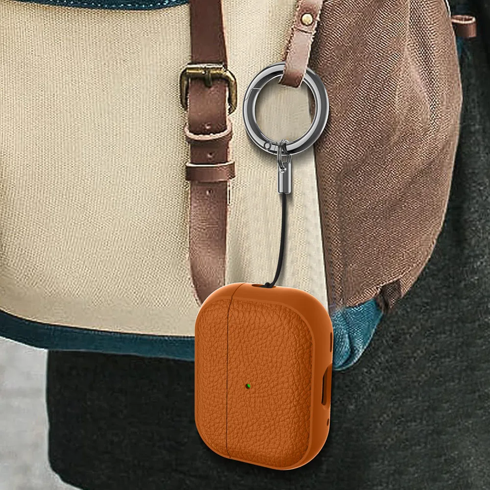 Custodia per auricolari in pelle PU a grana di litchi per Airpods Pro3 Pro 2 Airpod 4 1 2 3 Scatola di ricarica per auricolari Custodia morbida antiurto Portachiavi