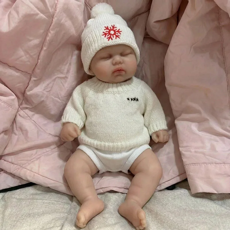 دمية فتاة نائمة من السيليكون بطول 30 سم مع رموش مزروعة