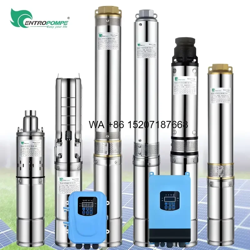 Wmwmnu 4 Inch DC 1.5kW Submersible Solar Pump 2HP Deep Well Water Pump System with Solar Panel for Agriculture Irrigation