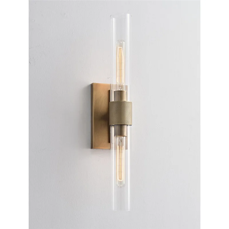 

American retro glass wall lamp simple country villa home lamp staircase living room background wall bedroom full copper lamp