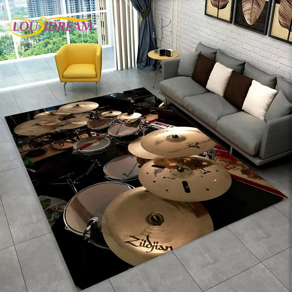 3D Drum Kit Music Instruments Area Rug Large,Carpet Rug for Living Room Bedroom Sofa Doormat Decor,Kid Play Non-slip Floor Mat