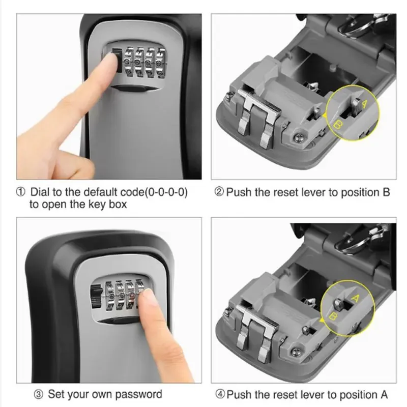 Weatherproof Wall-mounted Key Safe Password Key Box Key Lock Box No4 Combination Key Storage Lock Box Indoor and Outdoor